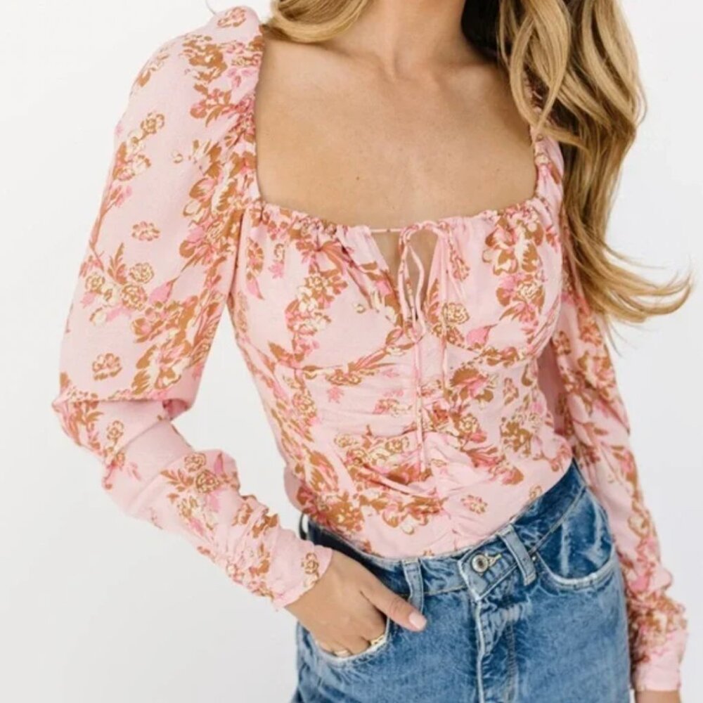 Free People // Hilary Printed Top // (M - Pink Combo) *NWTs*